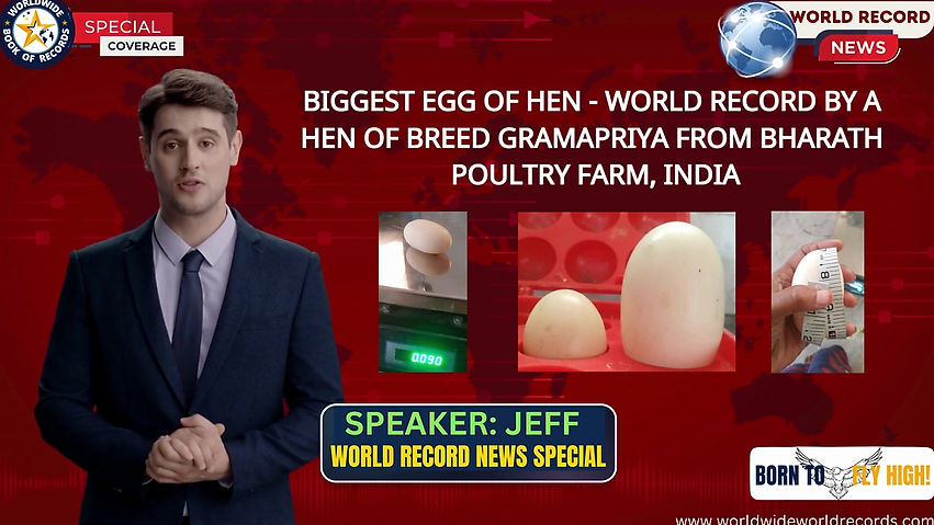 BIGGEST EGG OF HEN - World Record by a HEN of Breed Gramapriya from BHARATH POULTRY FARM, India